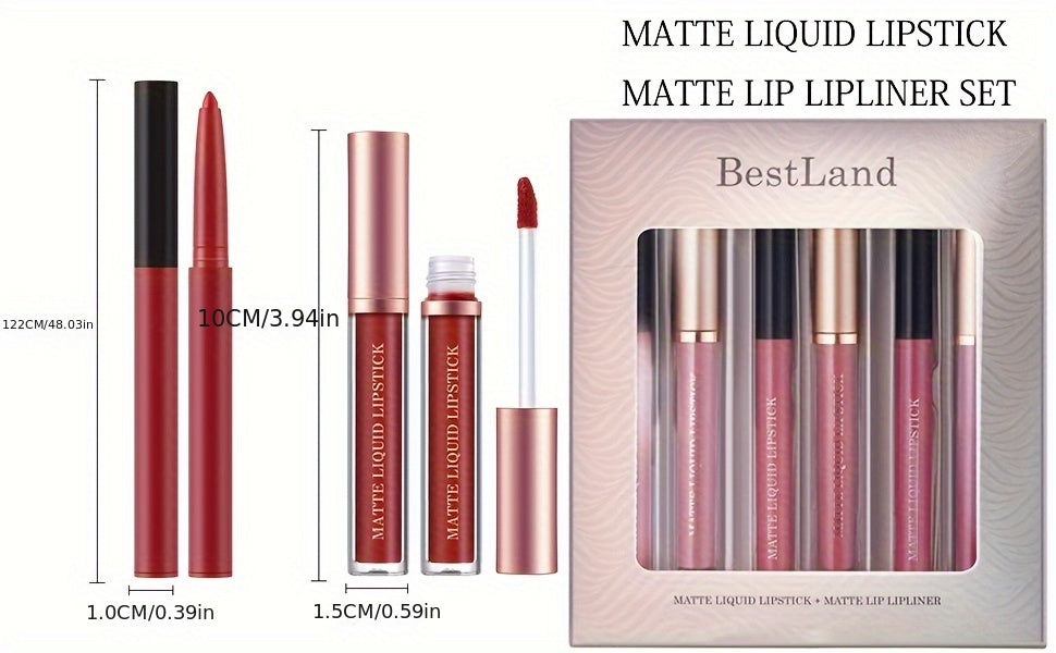 6pcs Matte Liquid Lipstick and Lip Liner Set