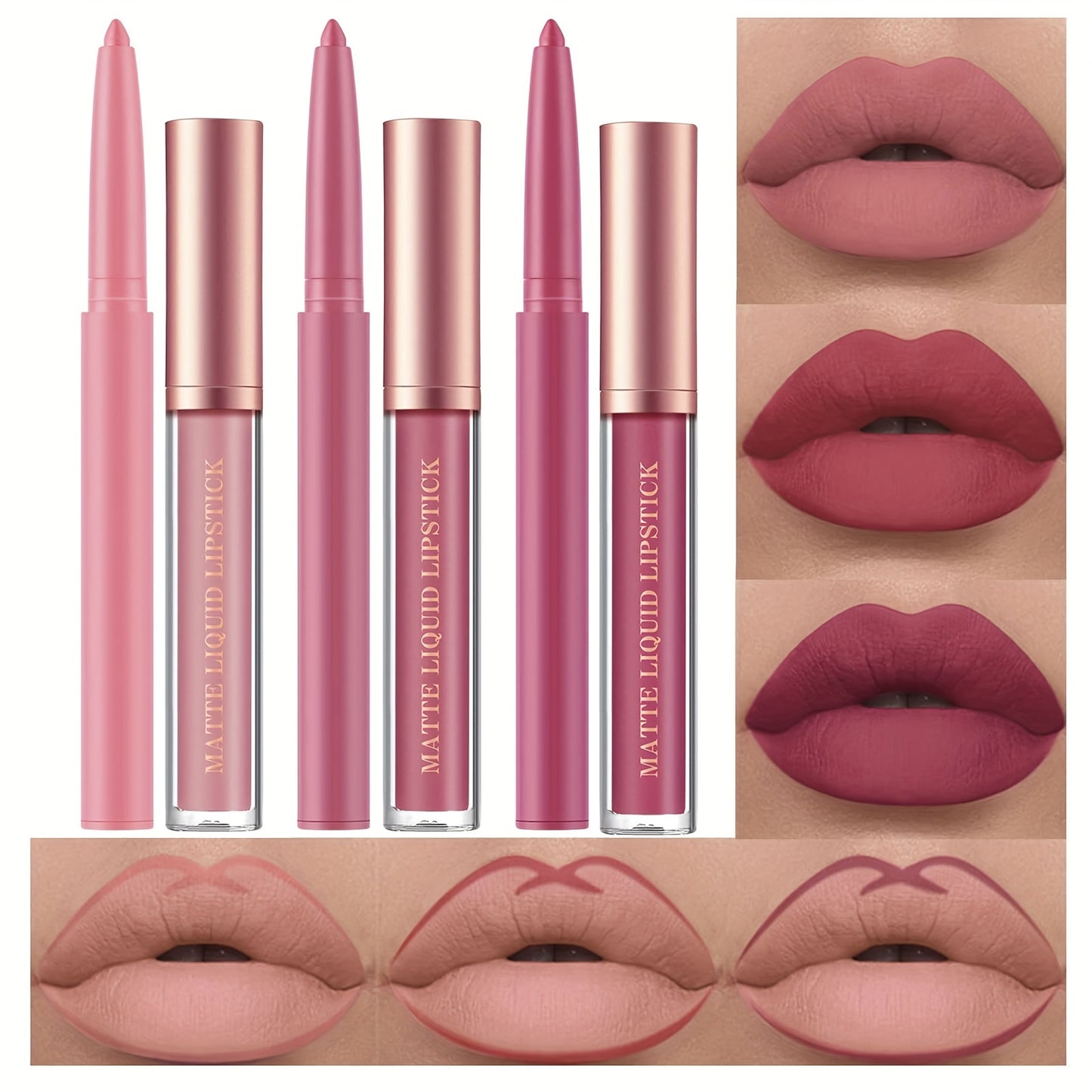 6pcs Matte Liquid Lipstick and Lip Liner Set
