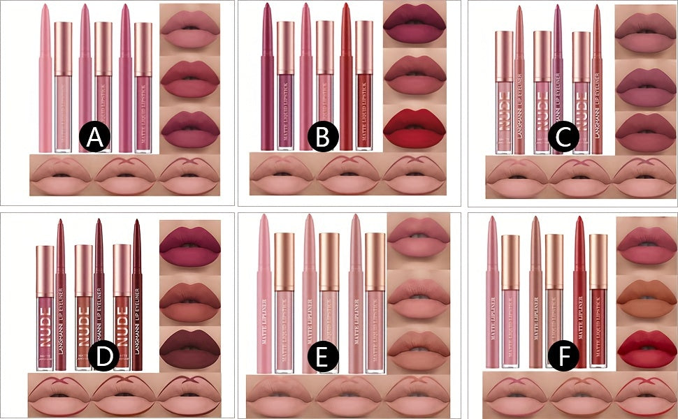 6pcs Matte Liquid Lipstick and Lip Liner Set