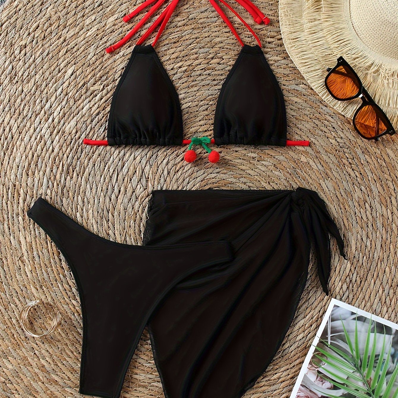 Elegant Halter Neck Bikini Set with Lace-Up Detail