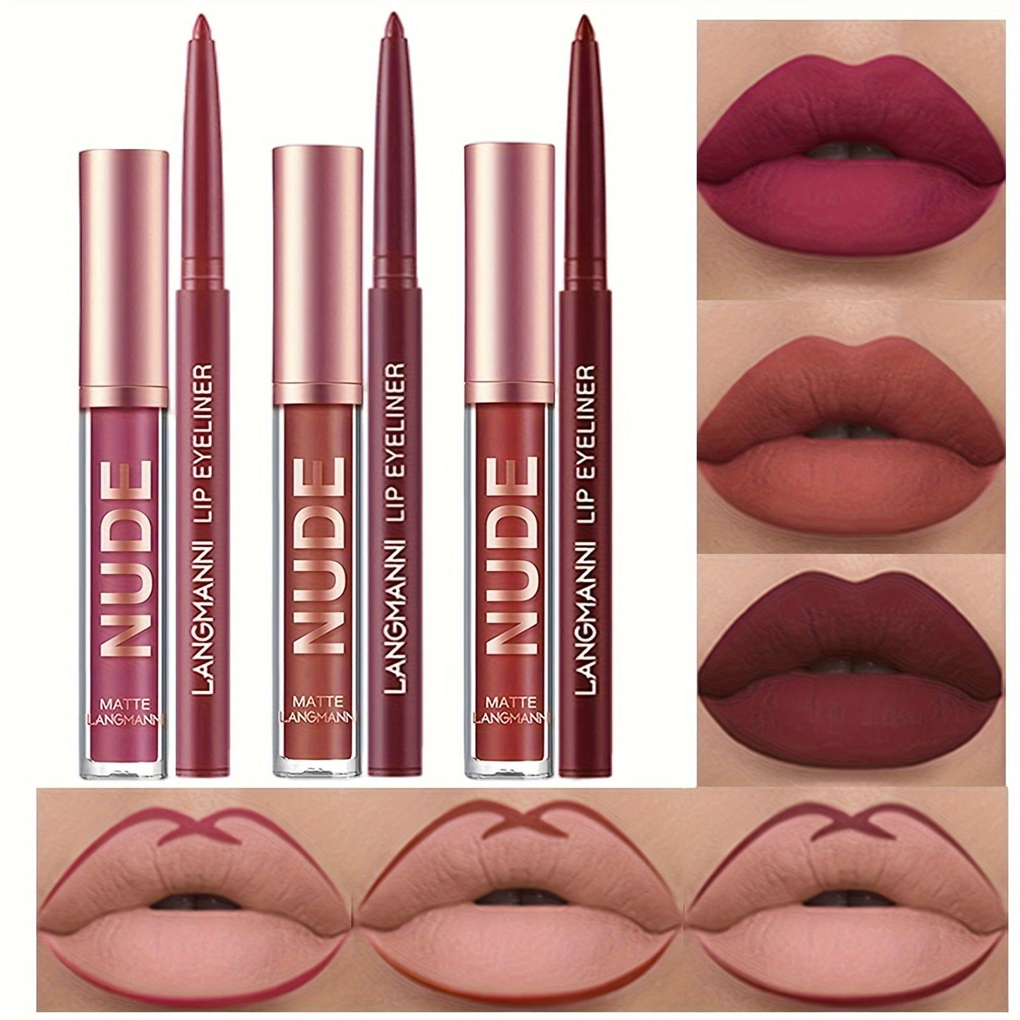 6pcs Matte Liquid Lipstick and Lip Liner Set