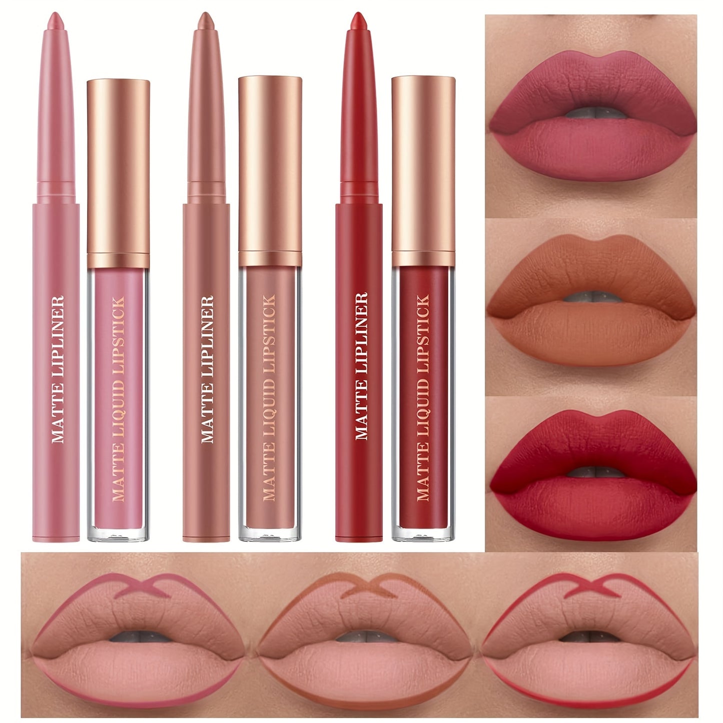 6pcs Matte Liquid Lipstick and Lip Liner Set