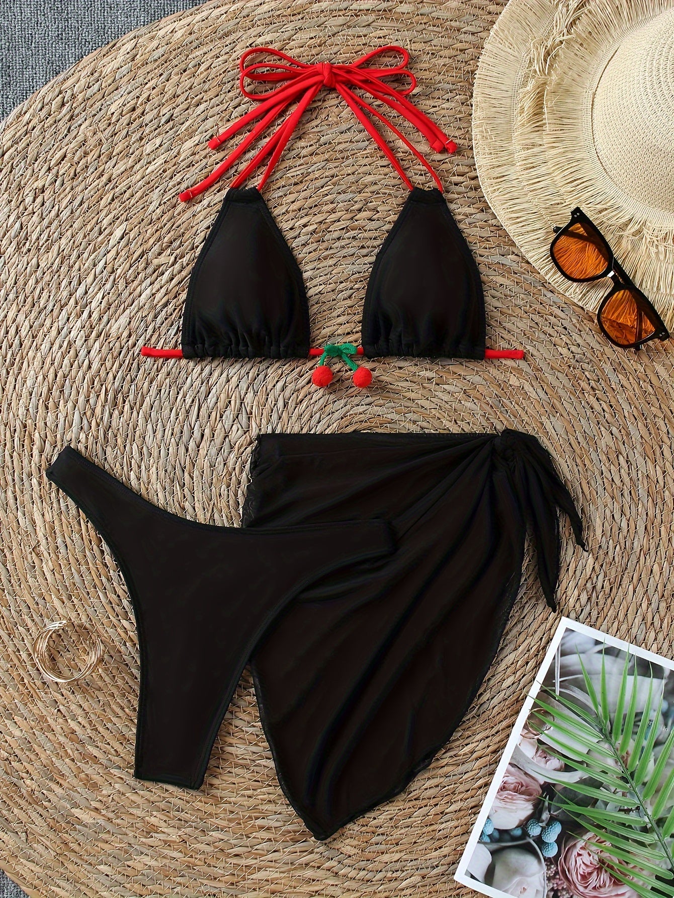 Elegant Halter Neck Bikini Set with Lace-Up Detail