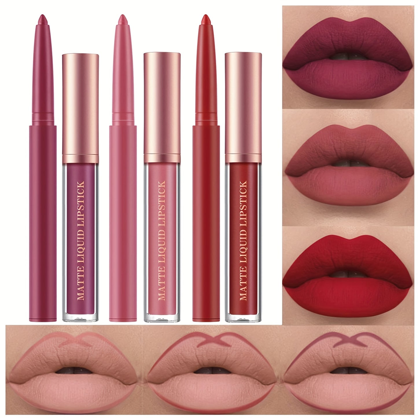 6pcs Matte Liquid Lipstick and Lip Liner Set