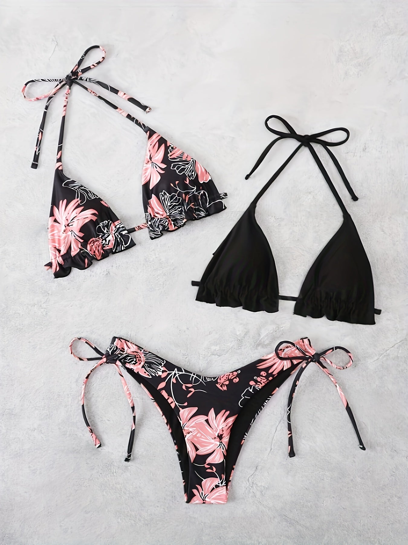 Women's Floral Print Bikini Set - 3-Piece Swimwear