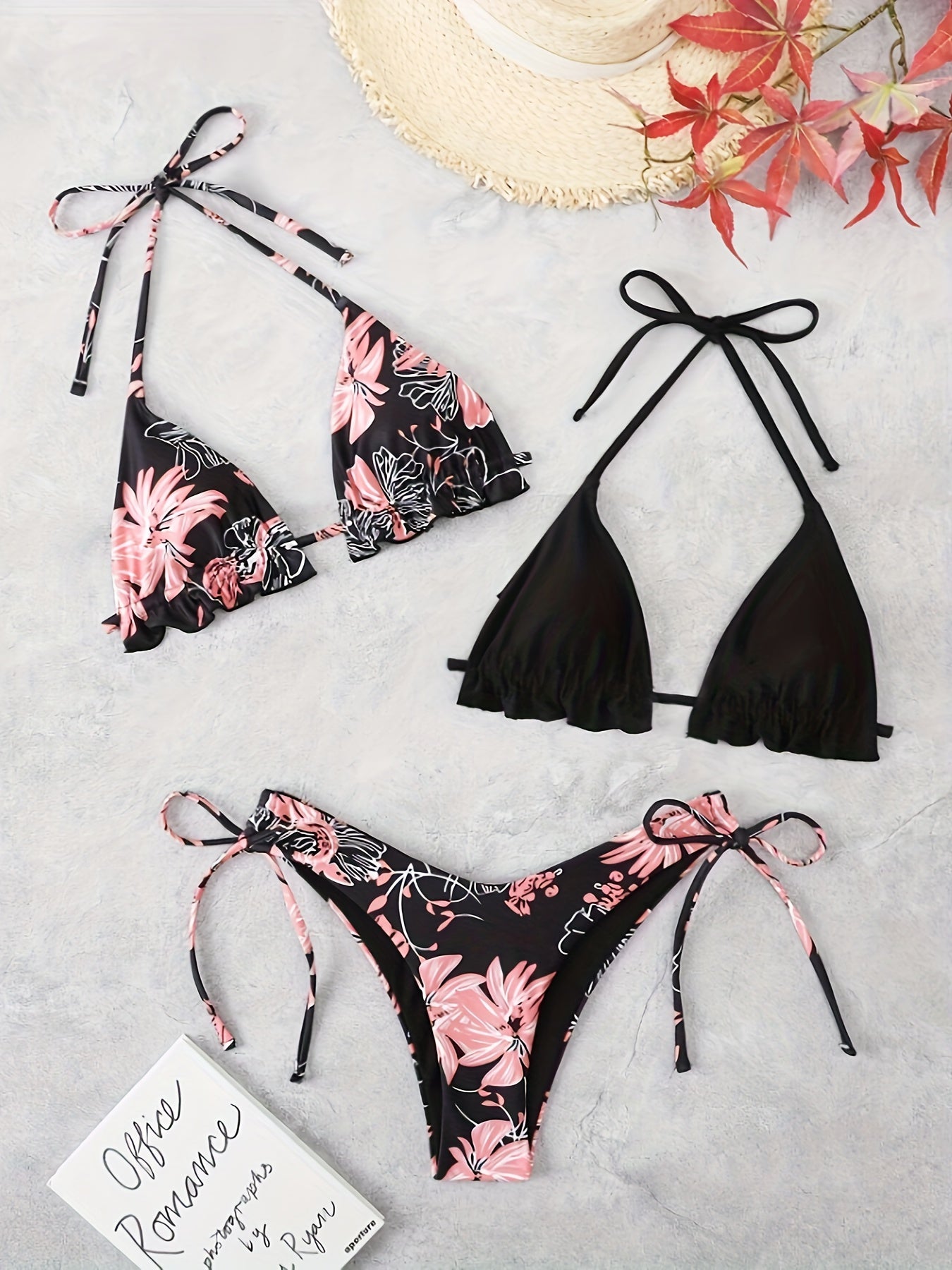 Women's Floral Print Bikini Set - 3-Piece Swimwear