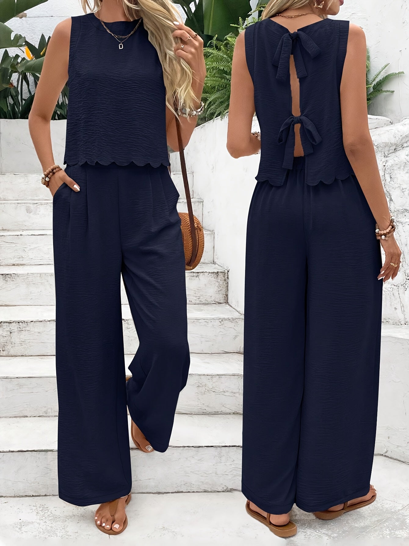 2pcs Set Women's Solid Color Long Pants