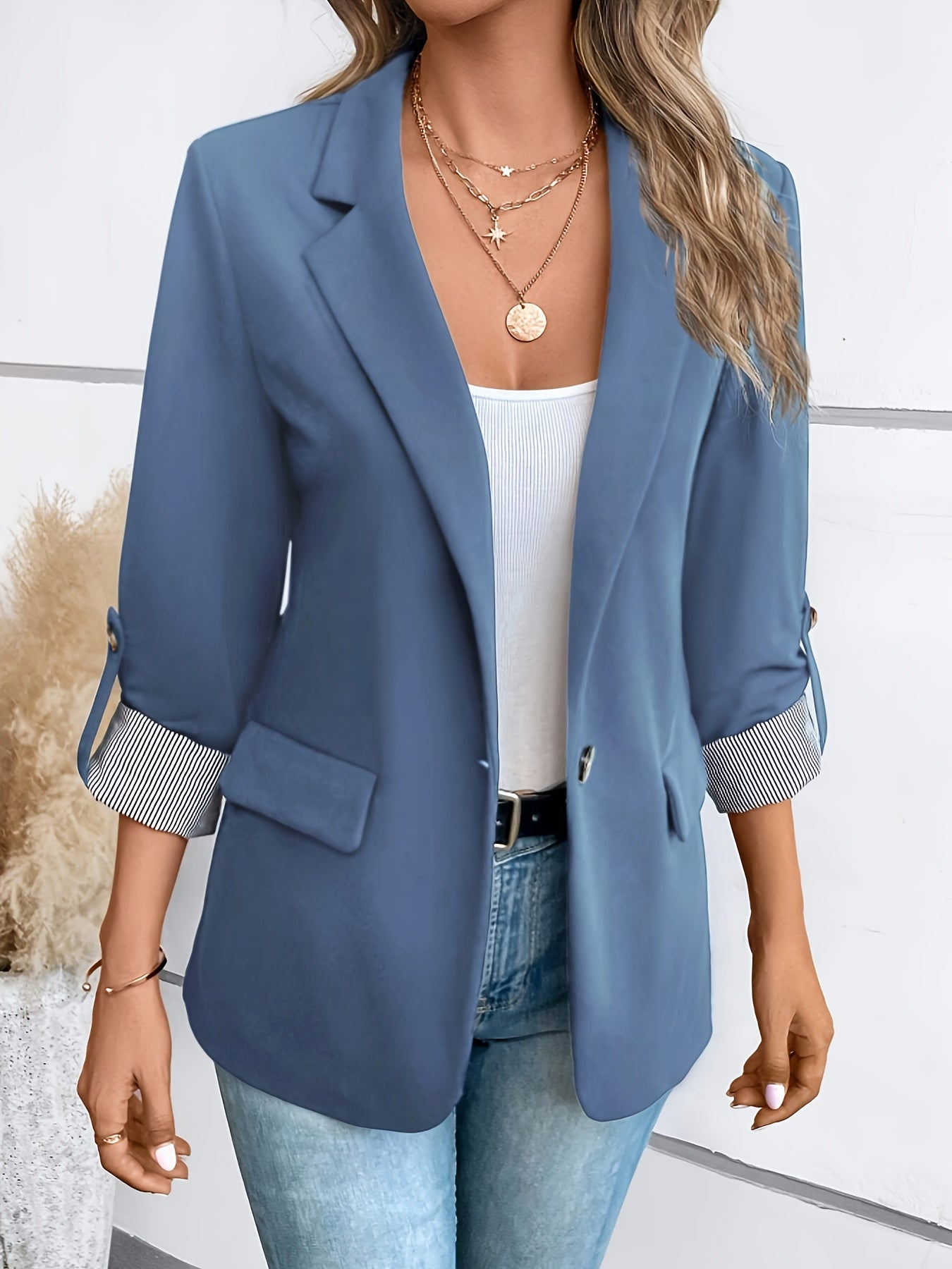 Stylish Women's Blazer with Striped Cuff Detail