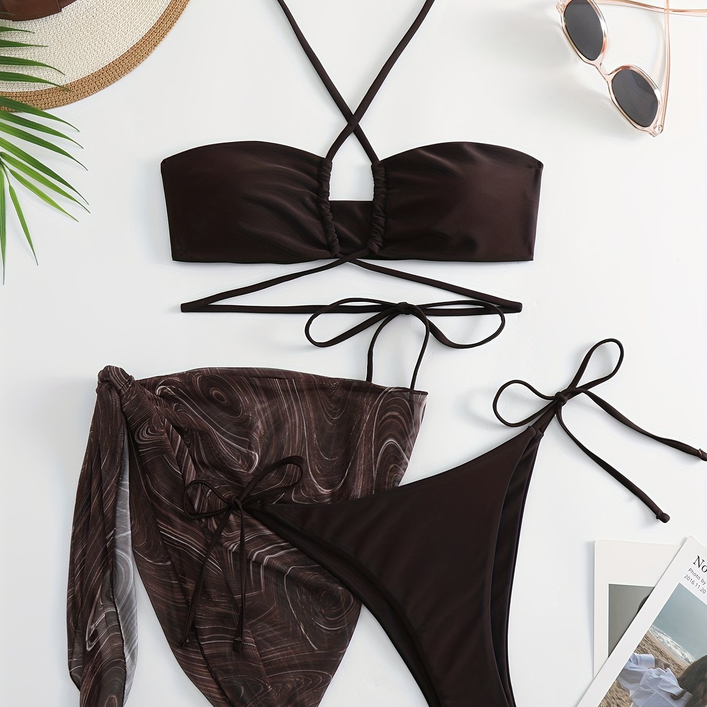 3-piece Lace Up Drawstring Bikini Sets