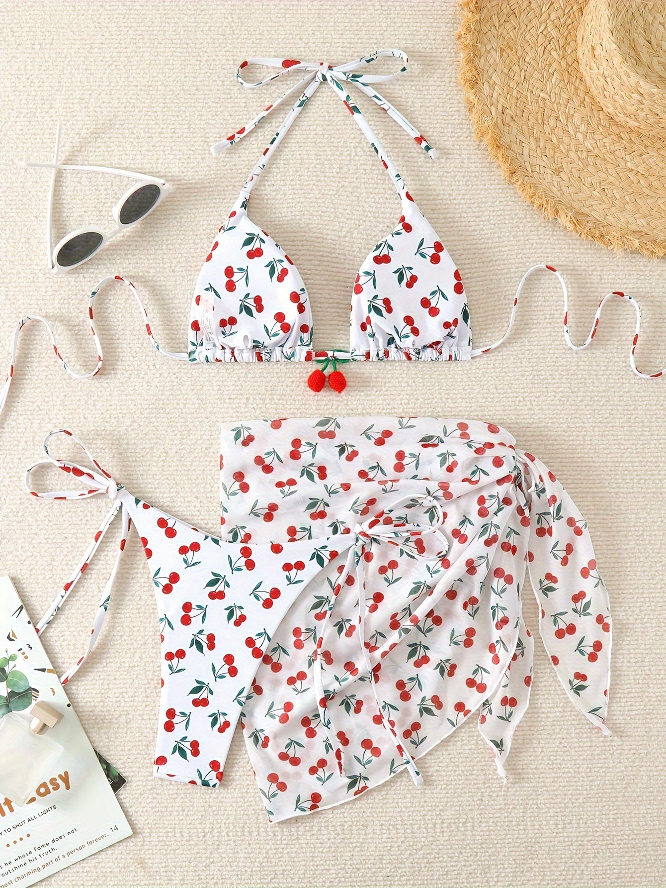 Cherry Print 3 Piece Set Bikini