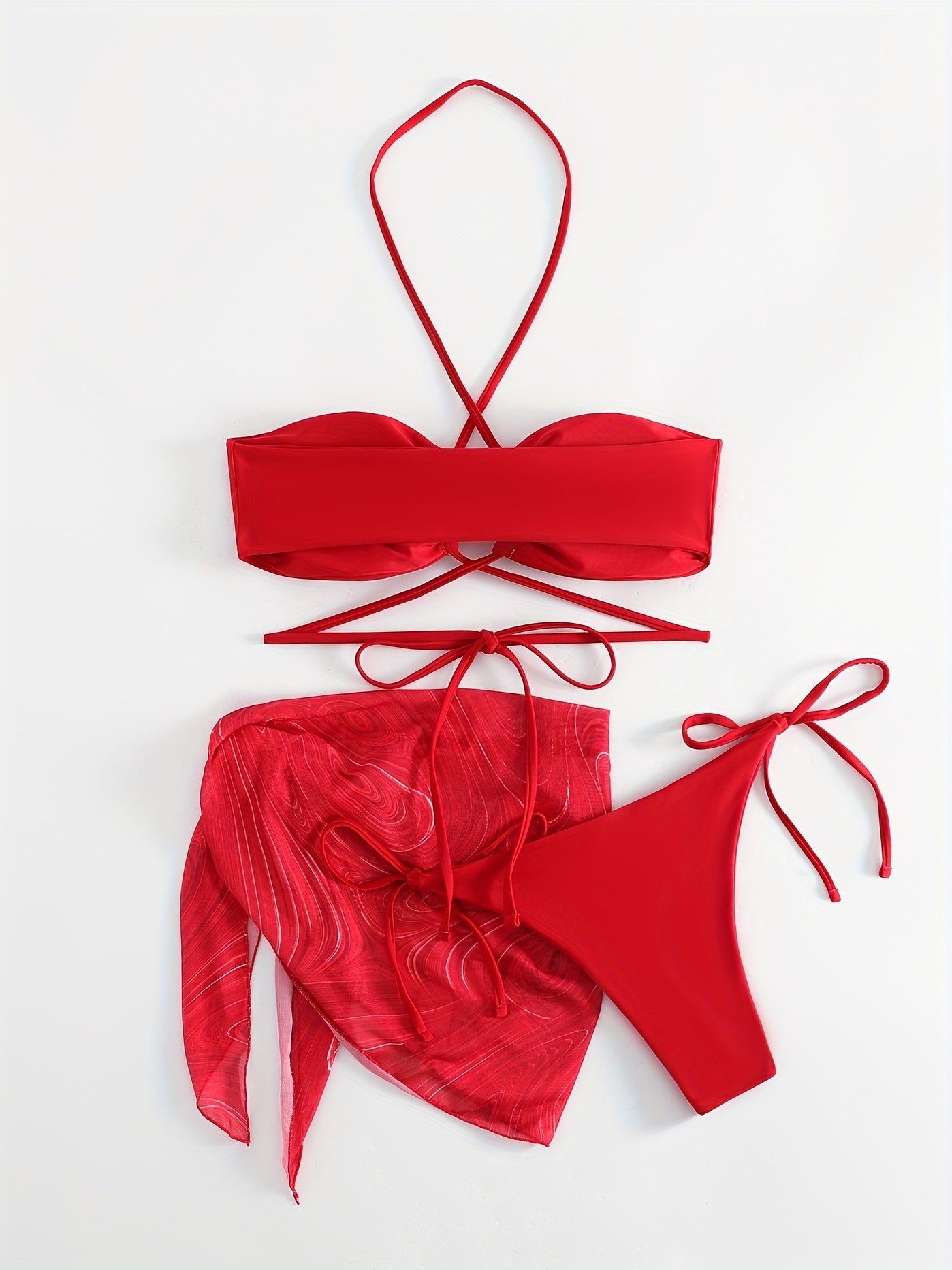 3-piece Lace Up Drawstring Bikini Sets