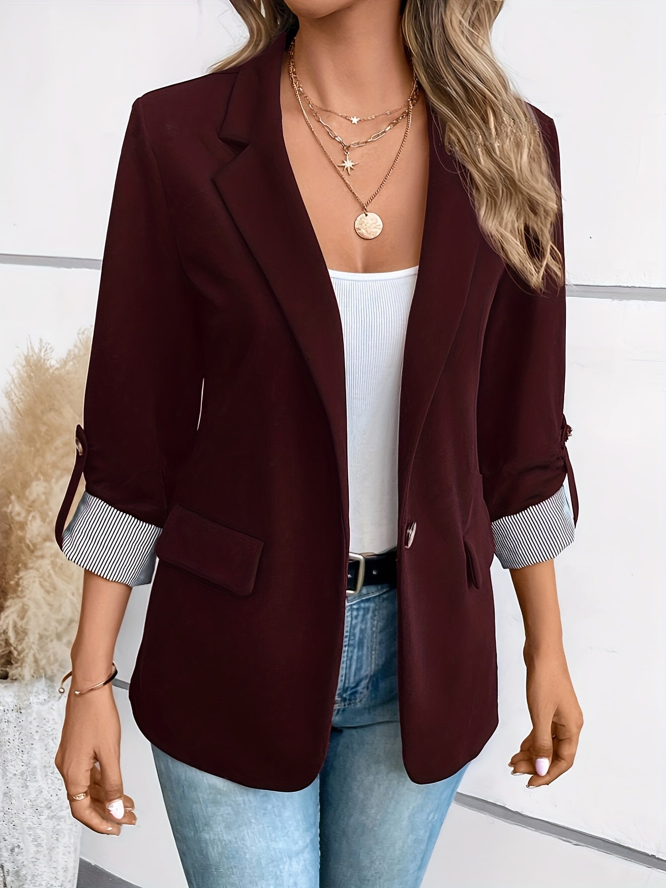 Stylish Women's Blazer with Striped Cuff Detail