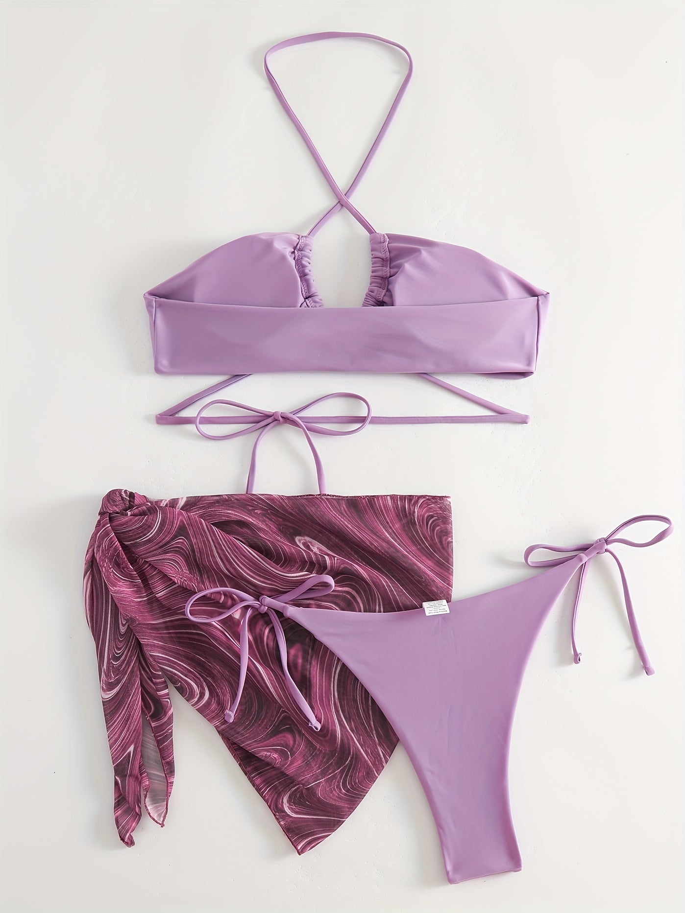 3-piece Lace Up Drawstring Bikini Sets