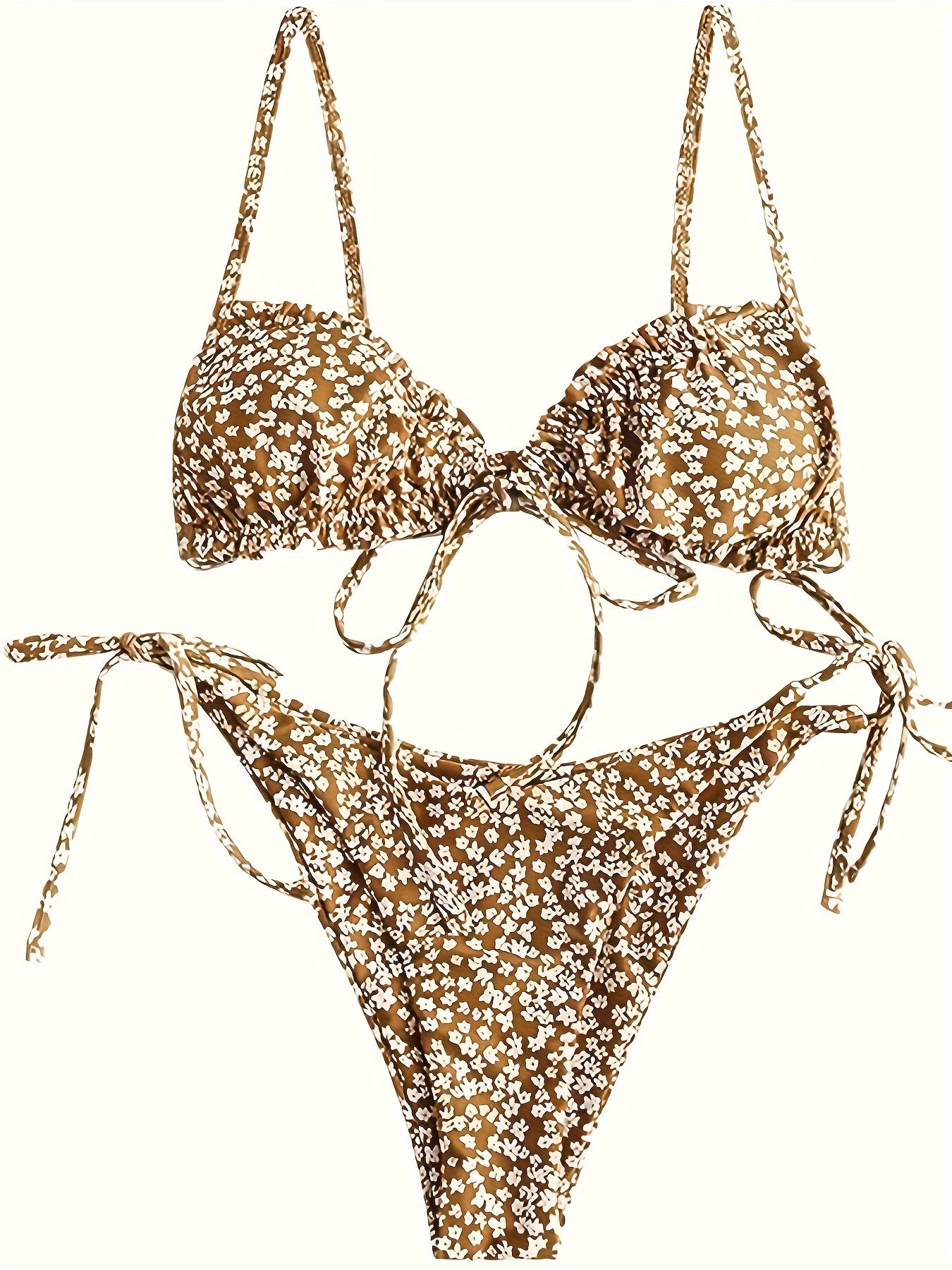 Women's Tie-Front Floral Print Bikini Set, High-Cut Tie Side Swimsuit