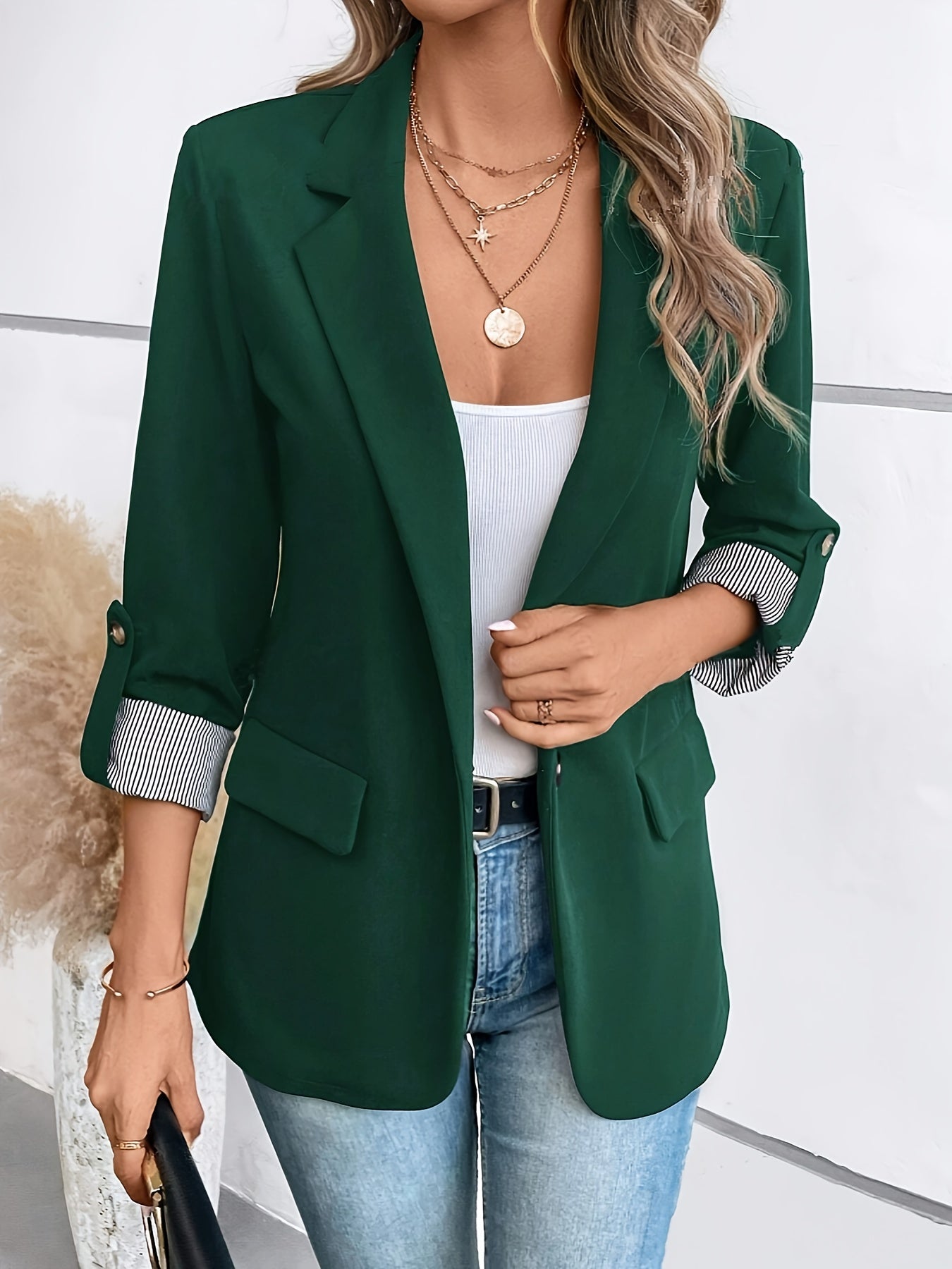 Stylish Women's Blazer with Striped Cuff Detail