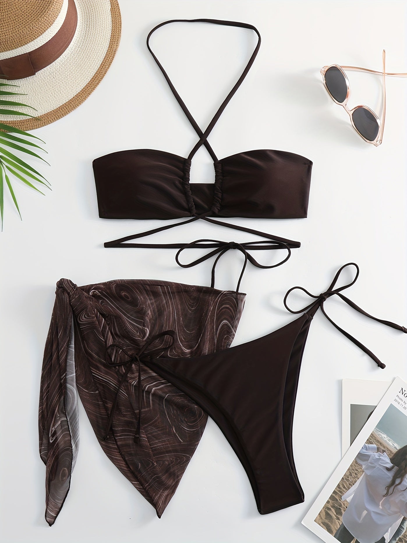 3-piece Lace Up Drawstring Bikini Sets