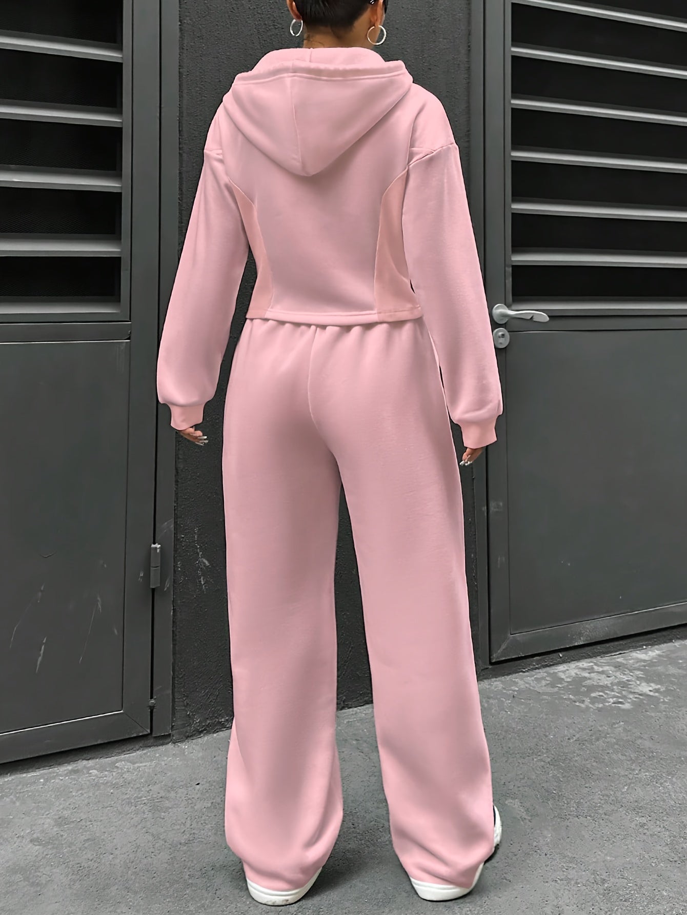 Women'S Elegant Solid Color Polyester Hooded Tracksuit Set