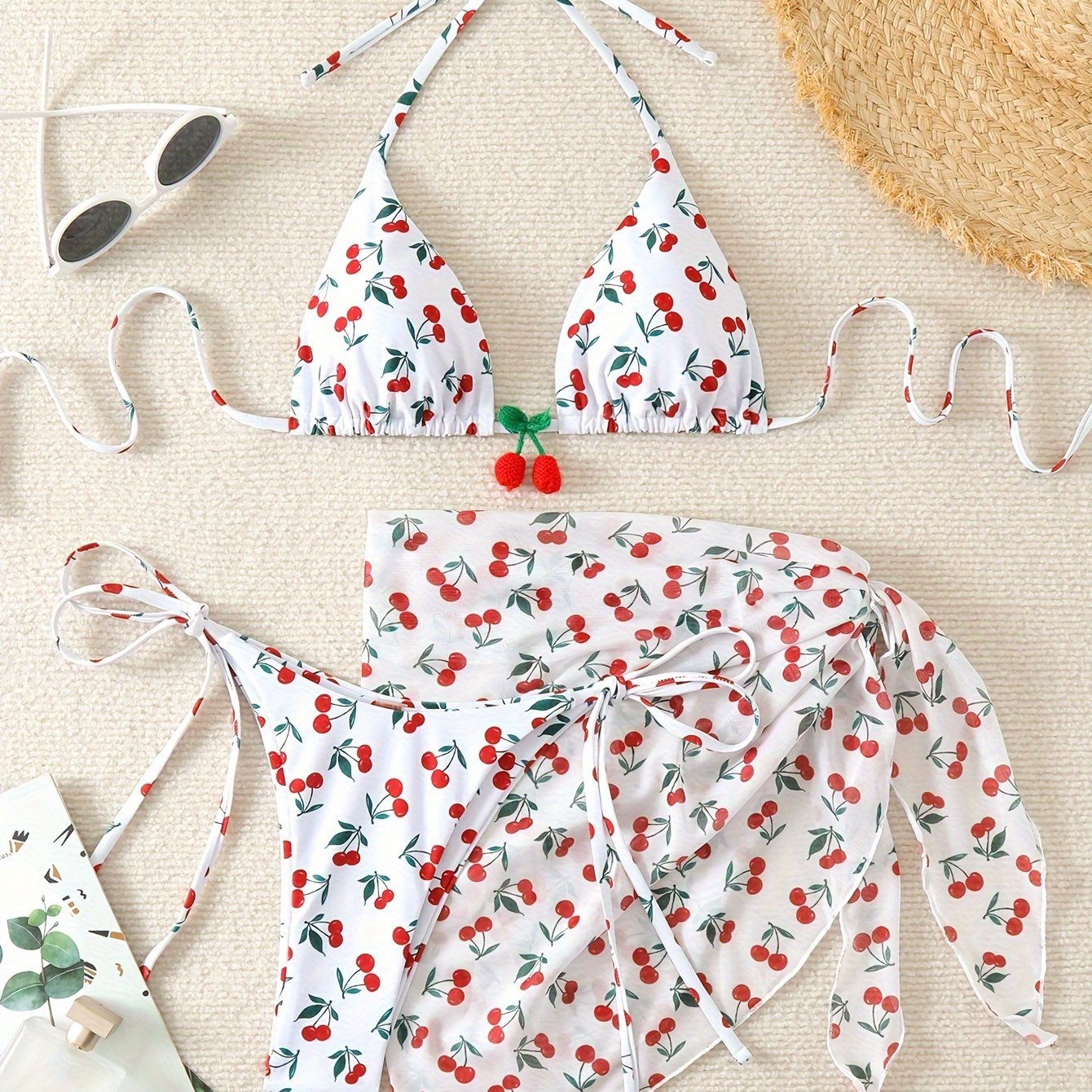 Cherry Print 3 Piece Set Bikini